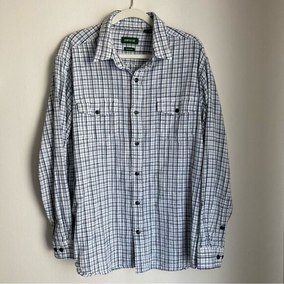 ORVIS Men’s classic fit 100% Cotten plaid long sleeve button down size large EUC - Picture 1 of 8